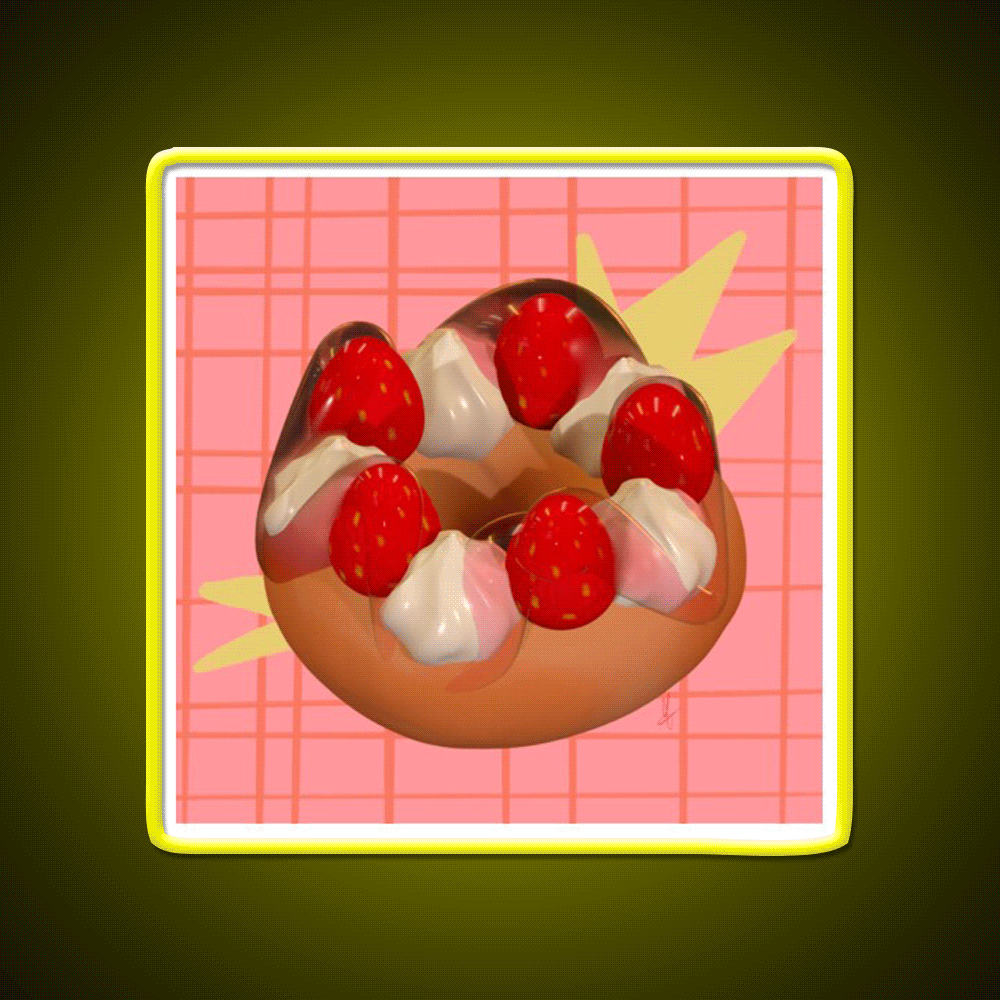 Strawberry Donut Illustration Snack Food Led Neon Sign Rgb Color - Custom LED neon sign front view