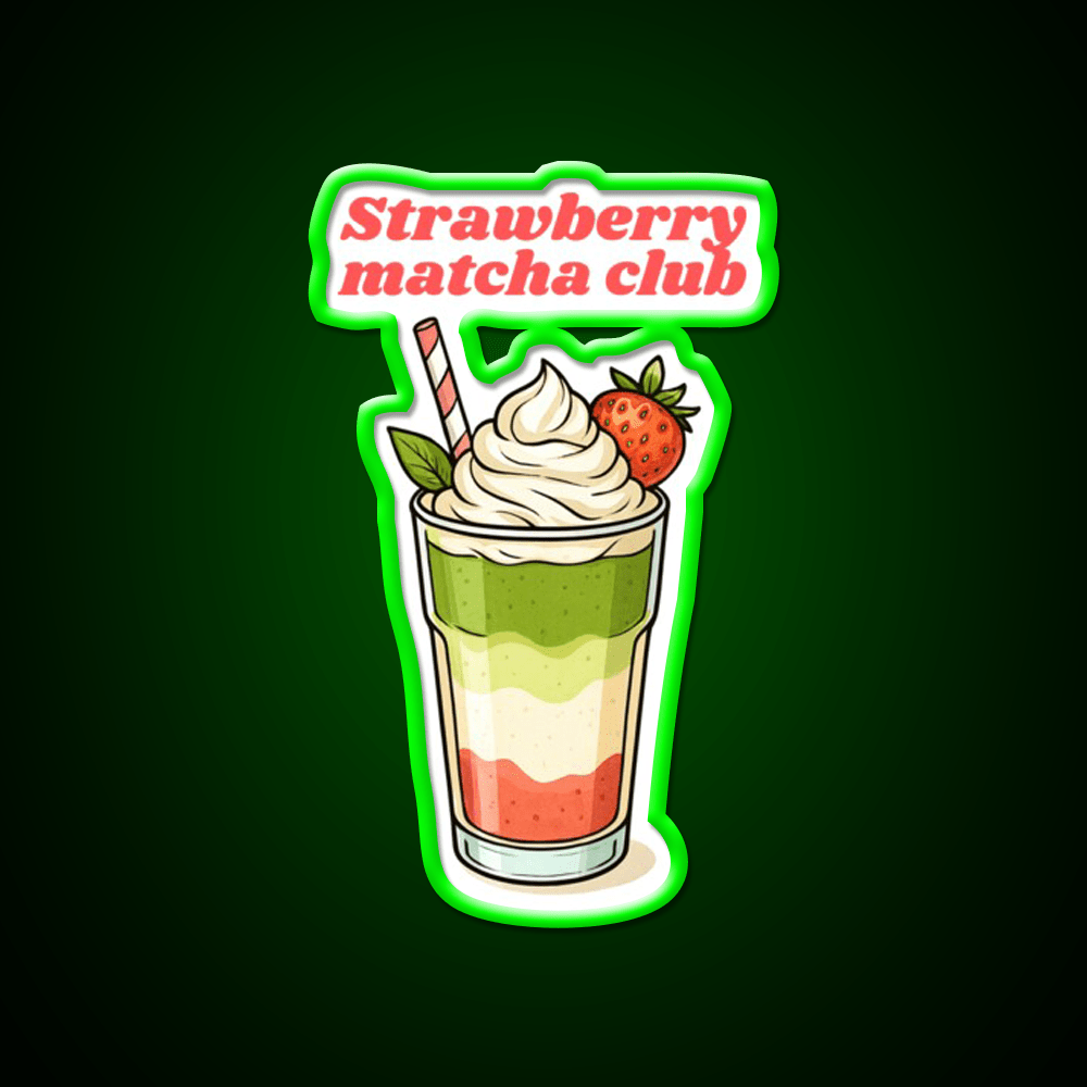 Strawberry Matcha Latte Club Cocktail Bar Decor Led Neon Sign Rgb Color - Shineneon