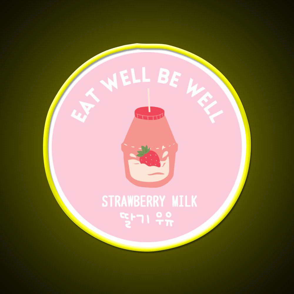 Strawberry Milk Carton Korean Food Snack Drink Snack Food Led Neon Sign Rgb Color - Custom LED neon sign front view