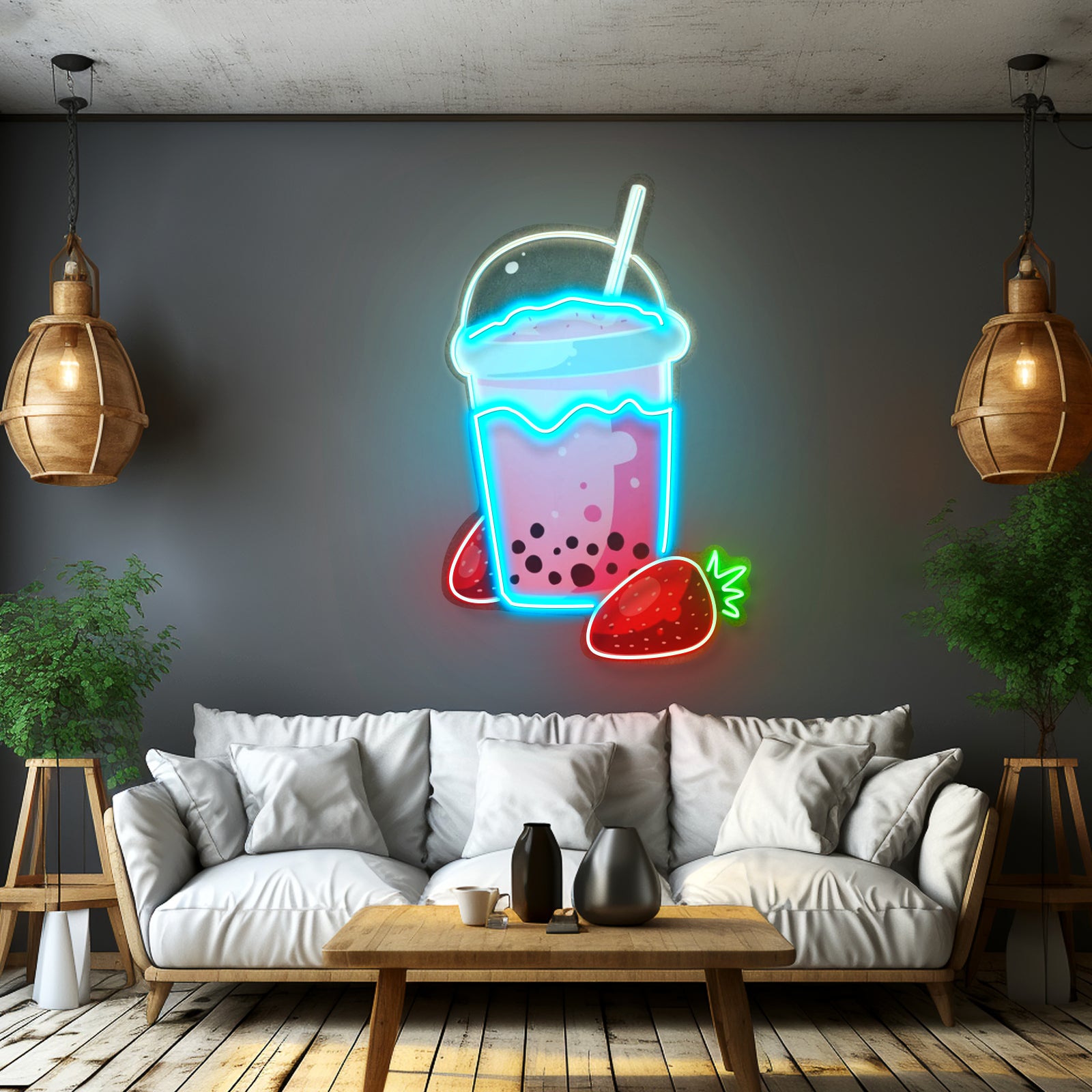 Strawberry Milk Neon Acrylic Artwork