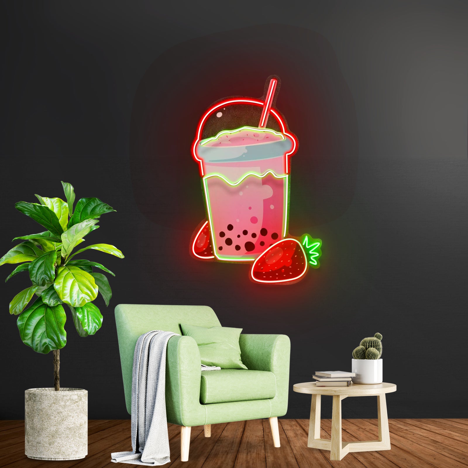 Strawberry Milk Neon Acrylic Artwork