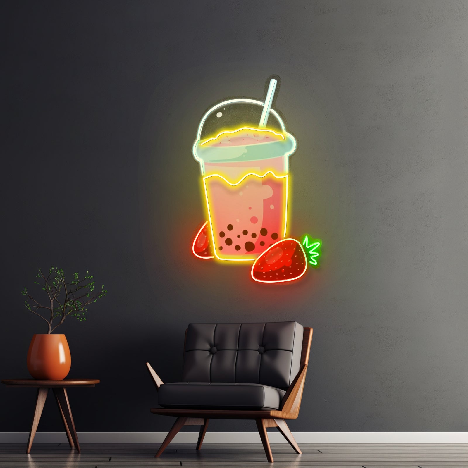 Strawberry Milk Neon Acrylic Artwork