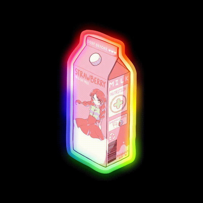 Strawberry Milk Snack Food Led Neon Sign Rgb Color