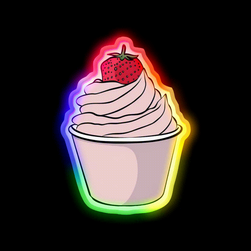 Strawberry Mousse Snack Food Led Neon Sign Rgb Color - LED neon sign close-up detail