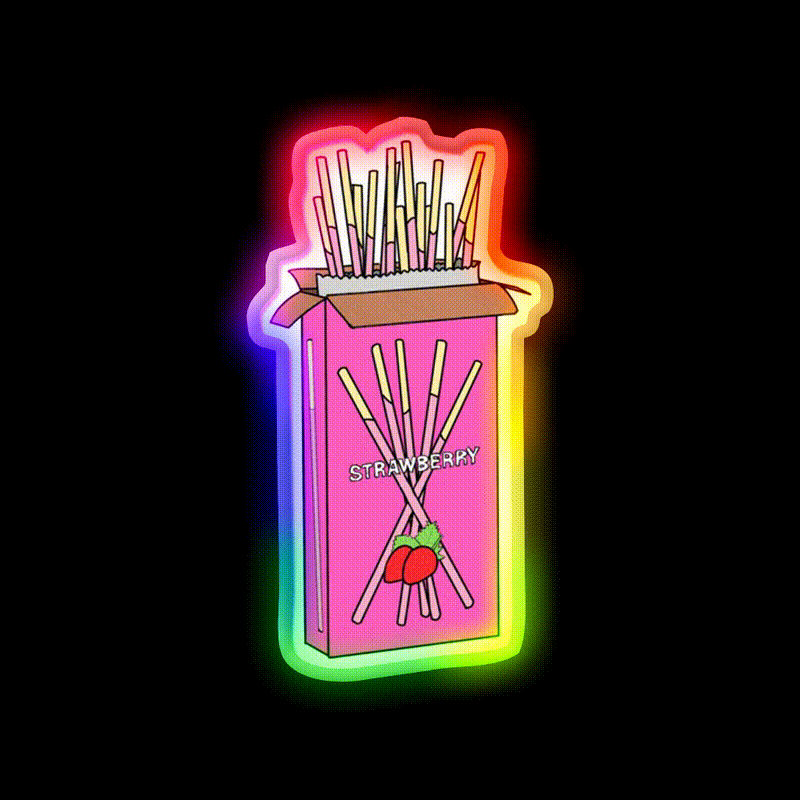 Strawberry Pocky Snack Food Led Neon Sign Rgb Color - LED neon sign close-up detail