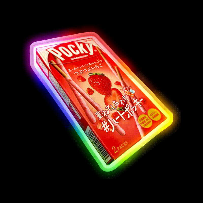 Strawberry Pocky Sticks Snack Food Led Neon Sign Rgb Color - LED neon sign close-up detail