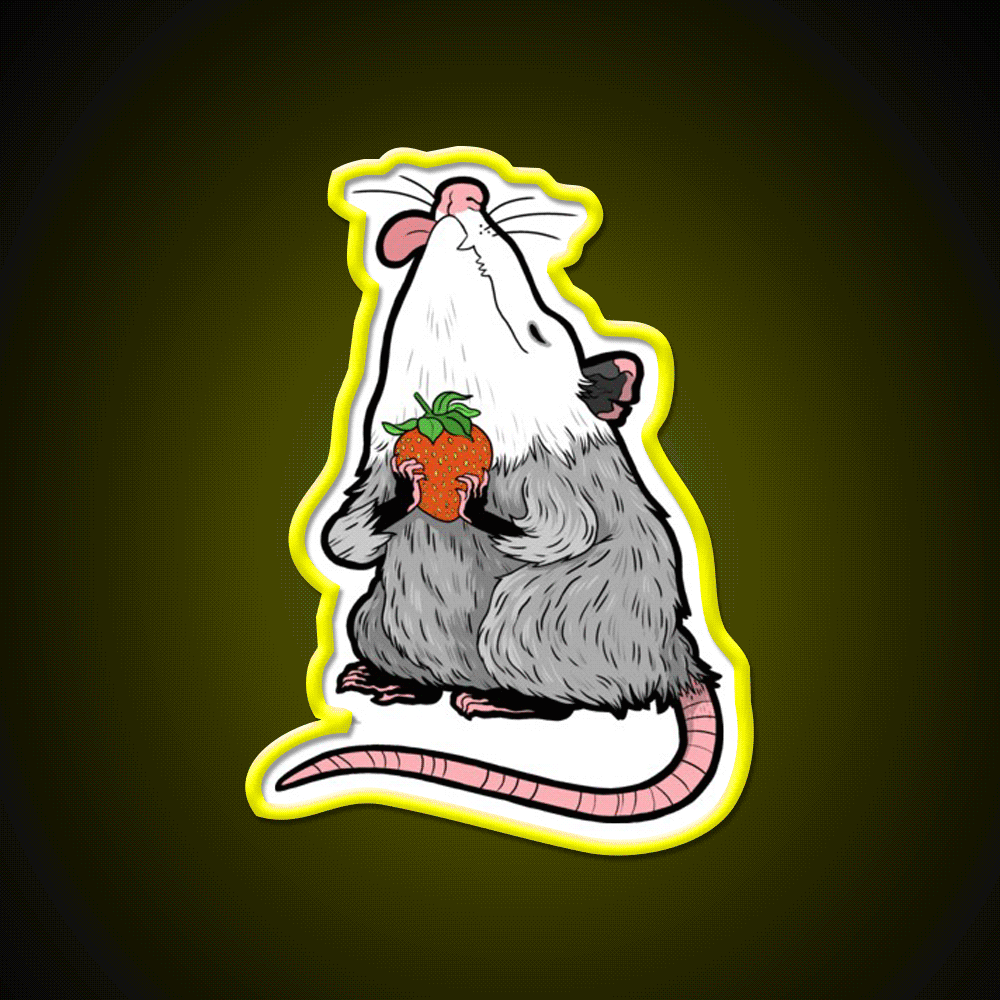 Strawberry Possum Snack Food Led Neon Sign Rgb Color - Custom LED neon sign front view