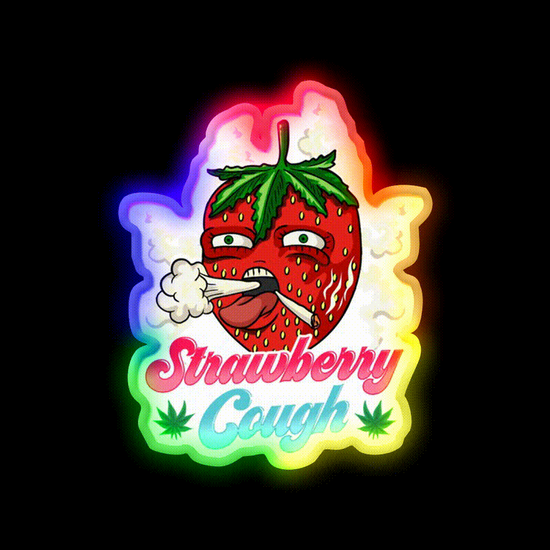 Strawberry Strain Weed Cough Hemp Inspired Green Leaf Led Neon Sign Rgb Color - LED neon sign close-up detail