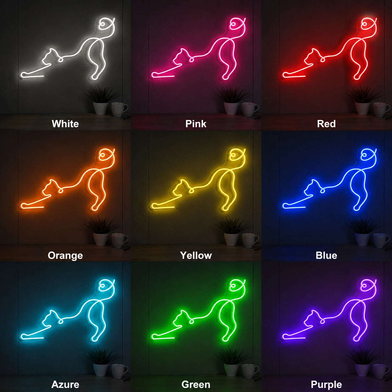 Stretching Cat Neon Sign LED Neon Sign color grid