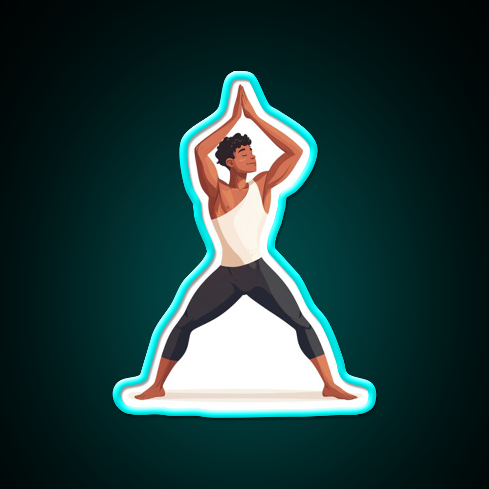 Strong And Centered Warrior Inspired Yoga Pose Man Yoga Led Neon Sign Rgb Color