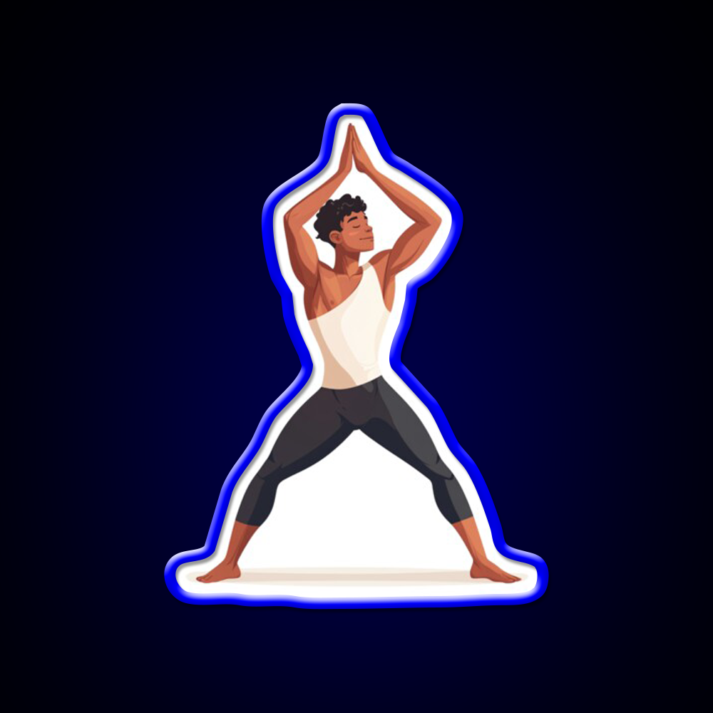 Strong And Centered Warrior Inspired Yoga Pose Man Yoga Led Neon Sign Rgb Color