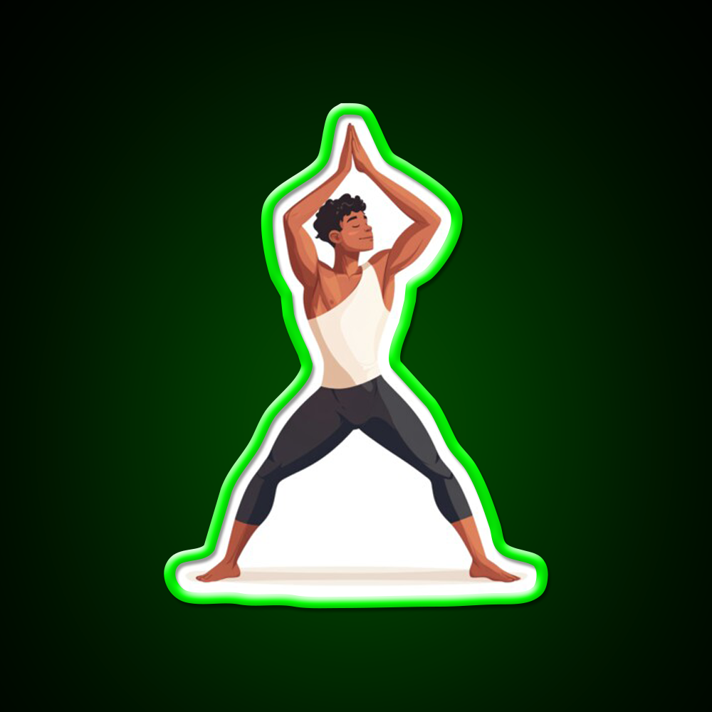 Strong And Centered Warrior Inspired Yoga Pose Man Yoga Led Neon Sign Rgb Color
