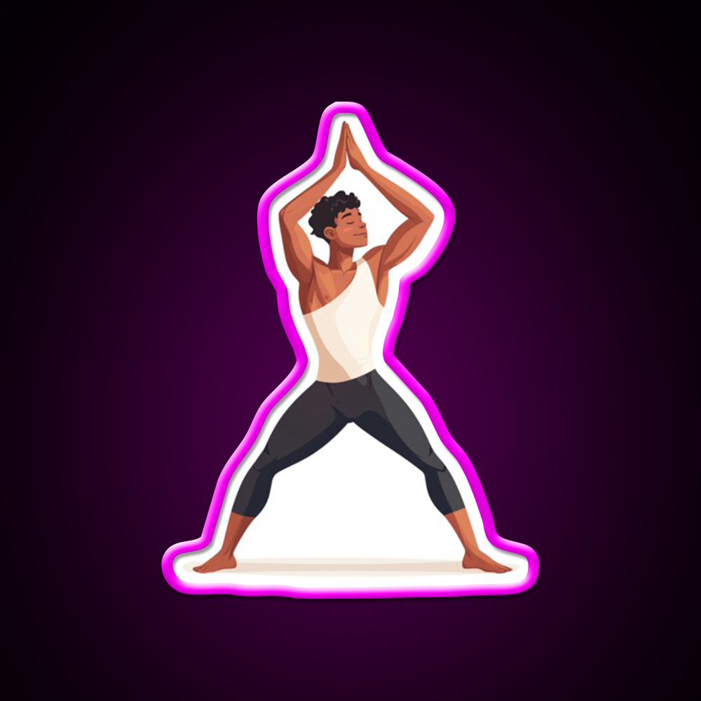 Strong And Centered Warrior Inspired Yoga Pose Man Yoga Led Neon Sign Rgb Color