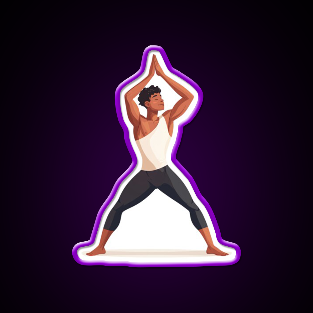 Strong And Centered Warrior Inspired Yoga Pose Man Yoga Led Neon Sign Rgb Color