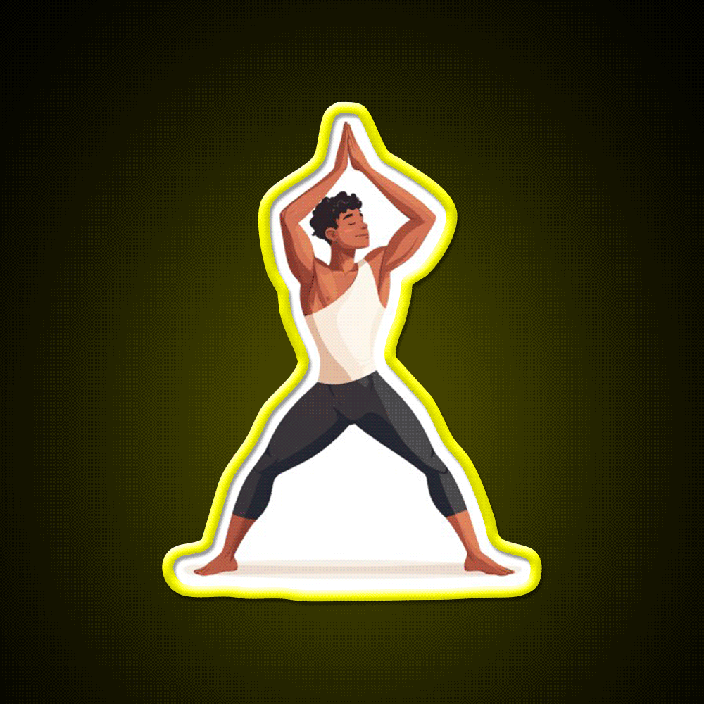 Strong And Centered Warrior Inspired Yoga Pose Man Yoga Led Neon Sign Rgb Color