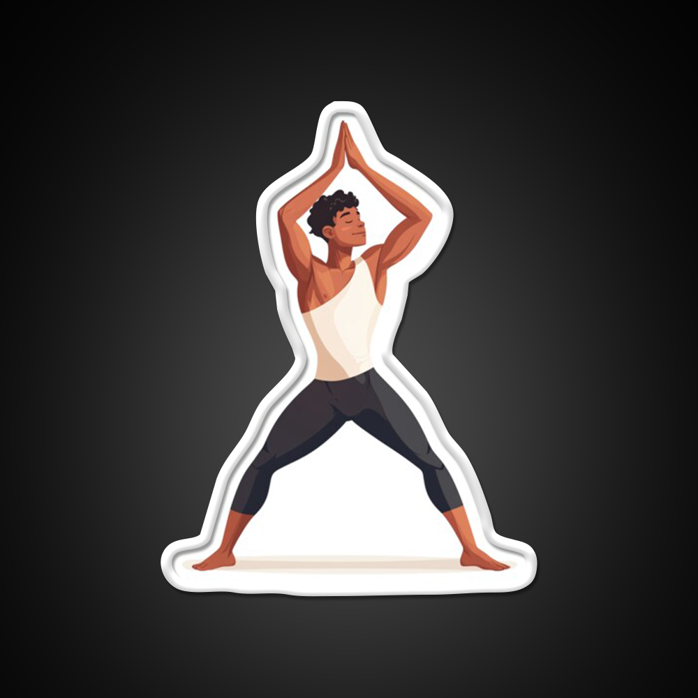 Strong And Centered Warrior Inspired Yoga Pose Man Yoga Led Neon Sign Rgb Color