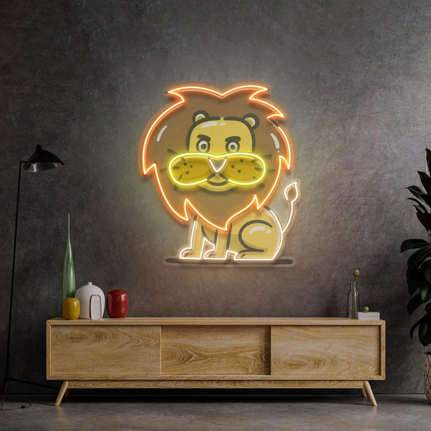 Stupid Lion Orange-Yellow Cartoon Uv Printed Led Neon Sign For Home Decor | Shineneon