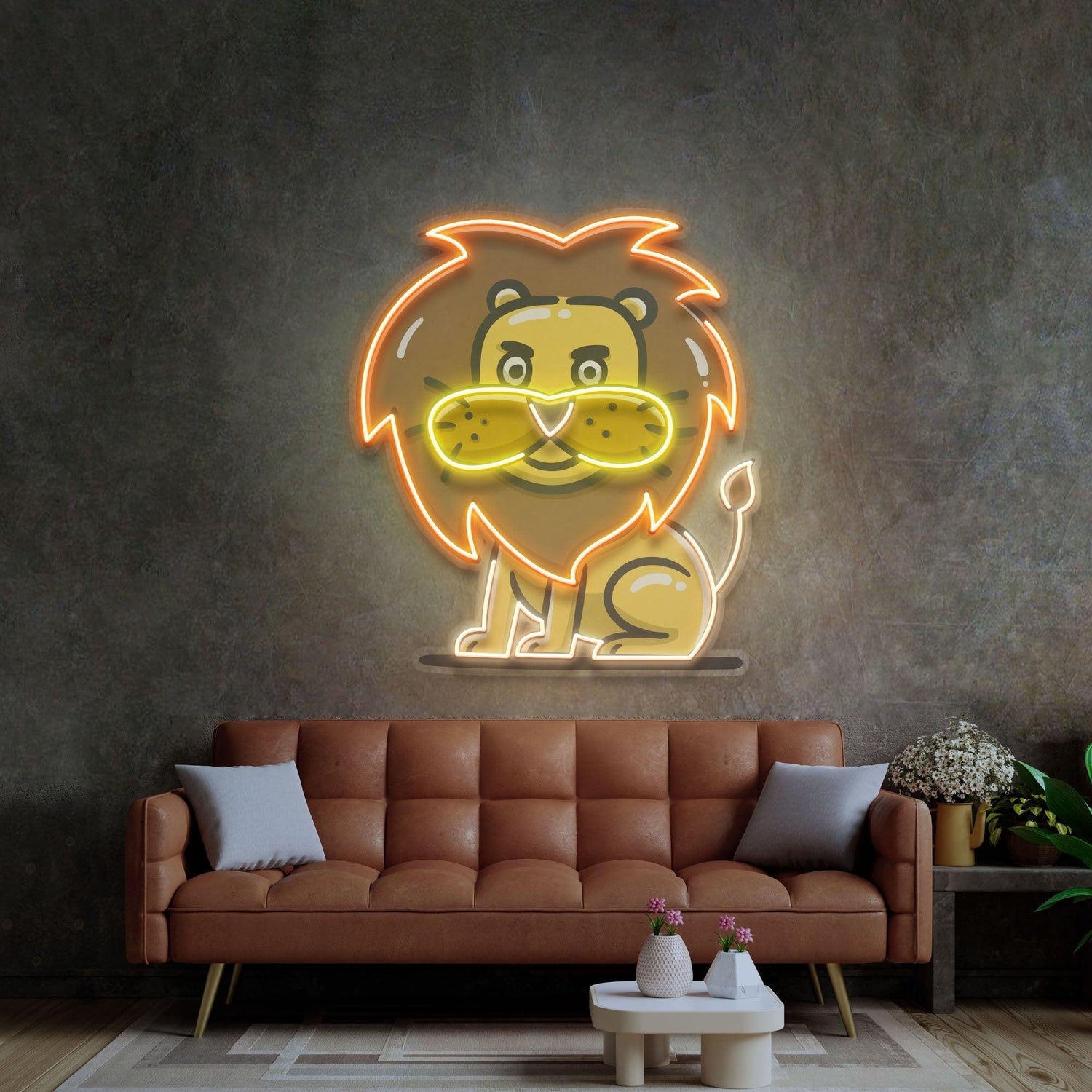 Stupid Lion Orange-Yellow Cartoon Uv Printed Led Neon Sign For Home Decor | Shineneon