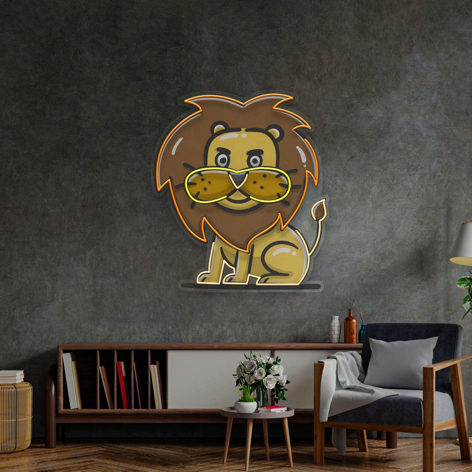 Stupid Lion Orange-Yellow Cartoon Uv Printed Led Neon Sign For Home Decor | Shineneon