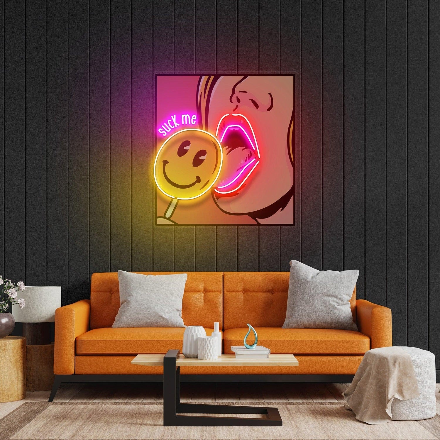 Suck Me Licking Lollipop Yellow Purple Uv Printed Led Neon Sign For Indoor Decor | Shineneon