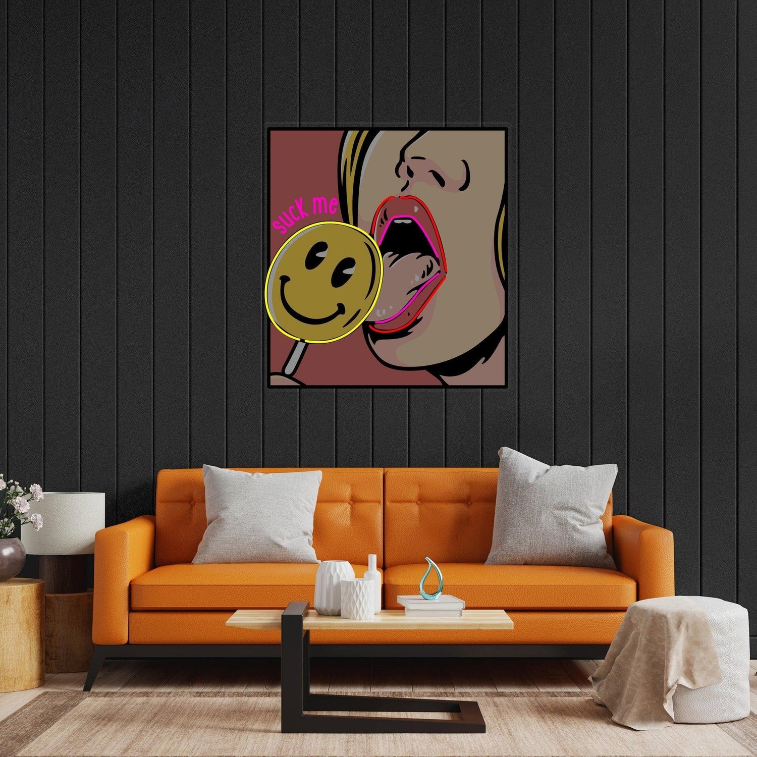 Suck Me Licking Lollipop Yellow Purple Uv Printed Led Neon Sign For Indoor Decor | Shineneon