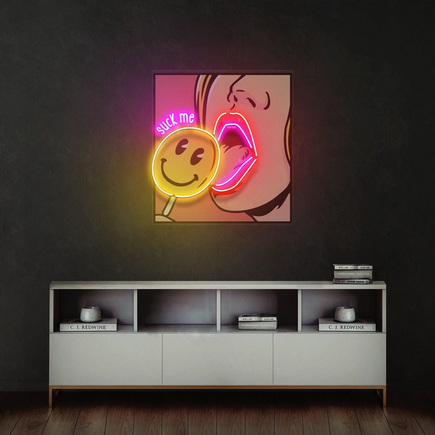 Suck Me Licking Lollipop Yellow Purple Uv Printed Led Neon Sign For Indoor Decor | Shineneon
