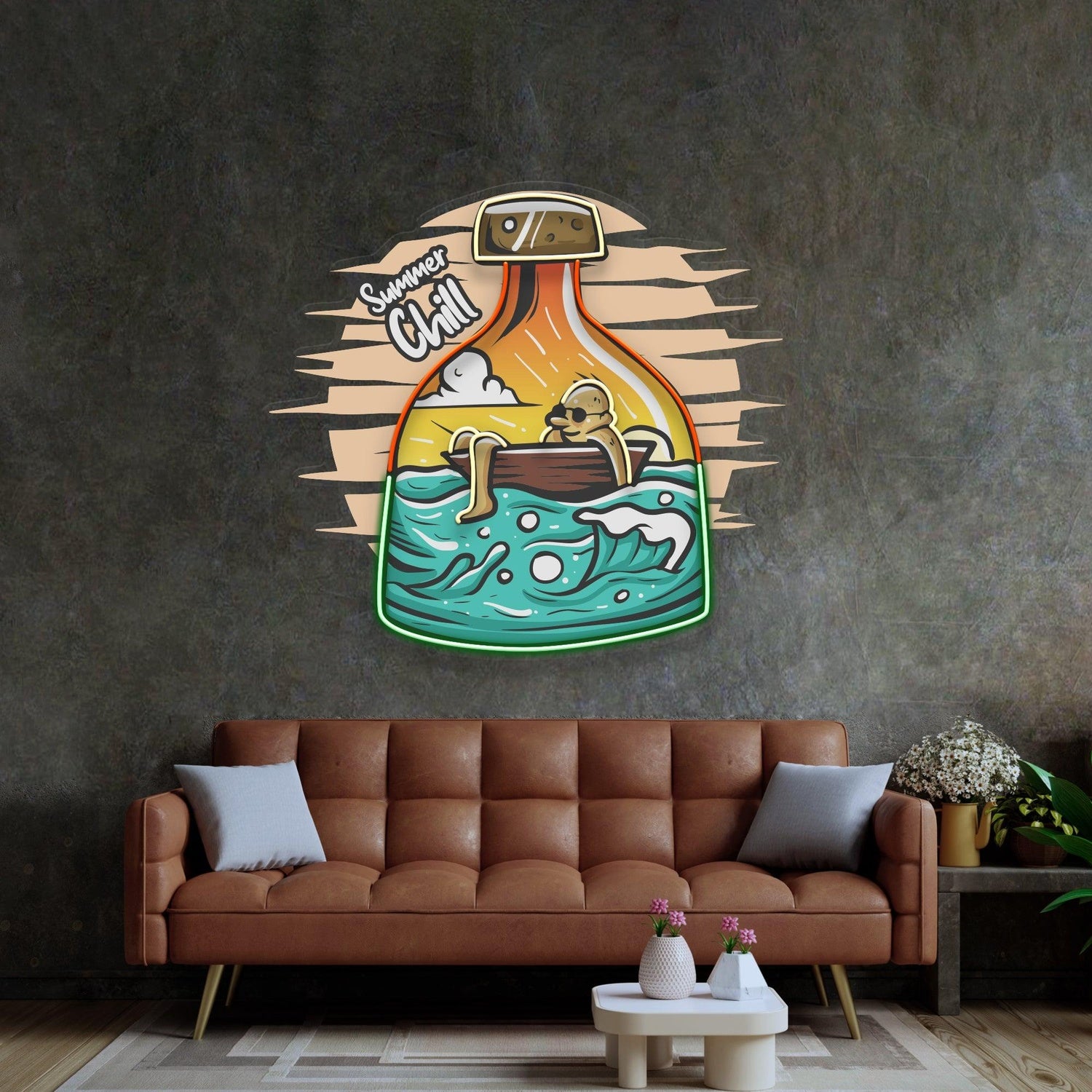 Summer Chill Orange Green Bottle Uv Printed Led Neon Sign Home Decor | Shineneon