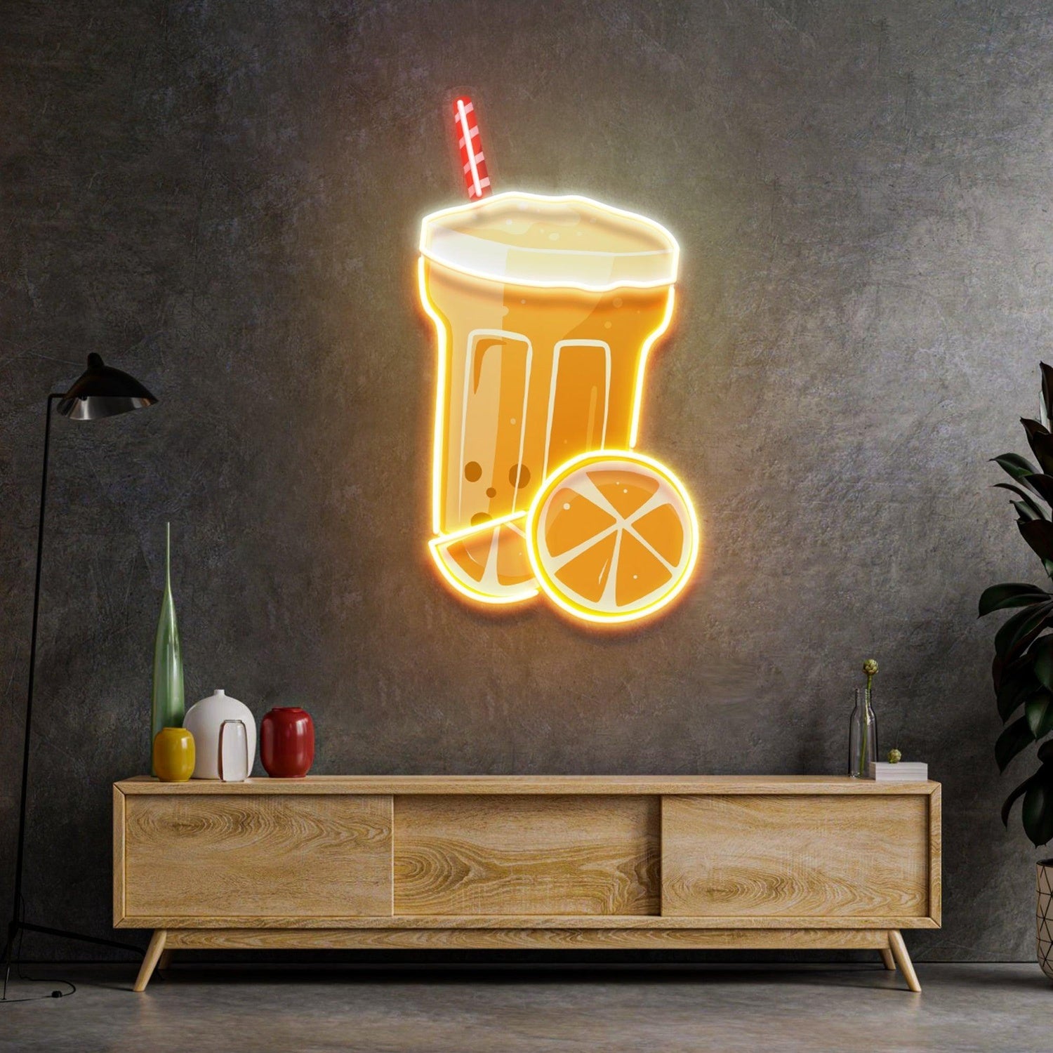 Summer Drink Orange White Red-Stripe Straw Uv Printed Led Neon Sign For Bar Decor | Shineneon