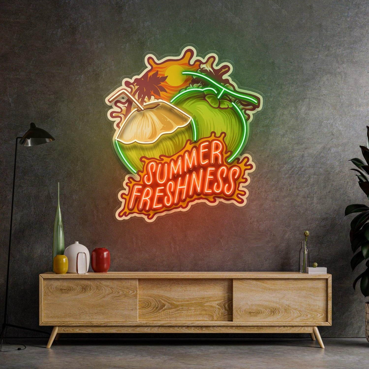 Summer Freshness Coconut Tropical Glow Uv Printed Led Neon Sign For Home Cafe Decor | Shineneon