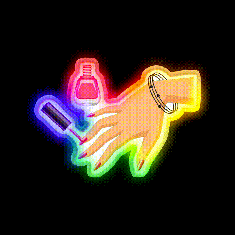 Summer Pink Nails Black Bracelete Nail Salon Led Neon Sign Rgb Color - LED neon sign close-up detail