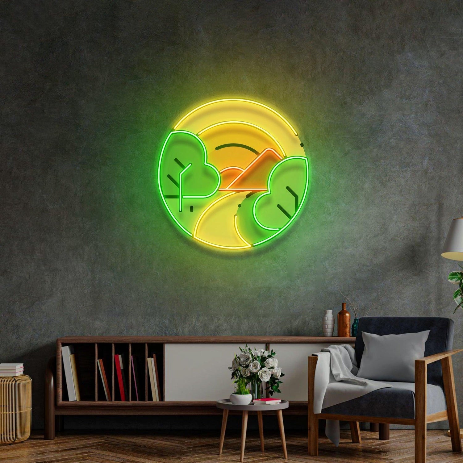 Sun Dawn Mountain Uv Printed Led Neon Sign For Living Room | Shineneon