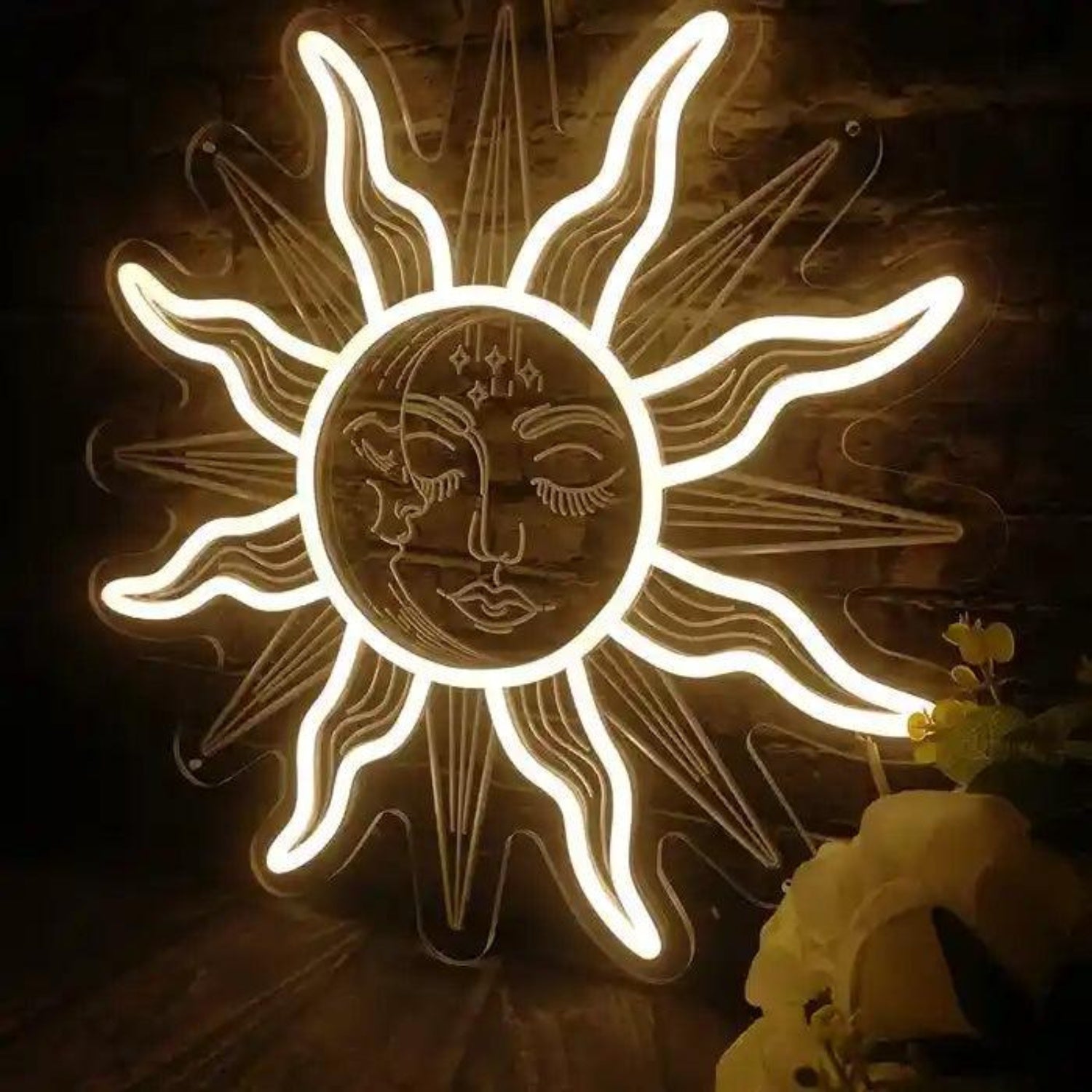 Sun Face Led Neon Sign With Star Details For Cafe Art Decor | Shineneon