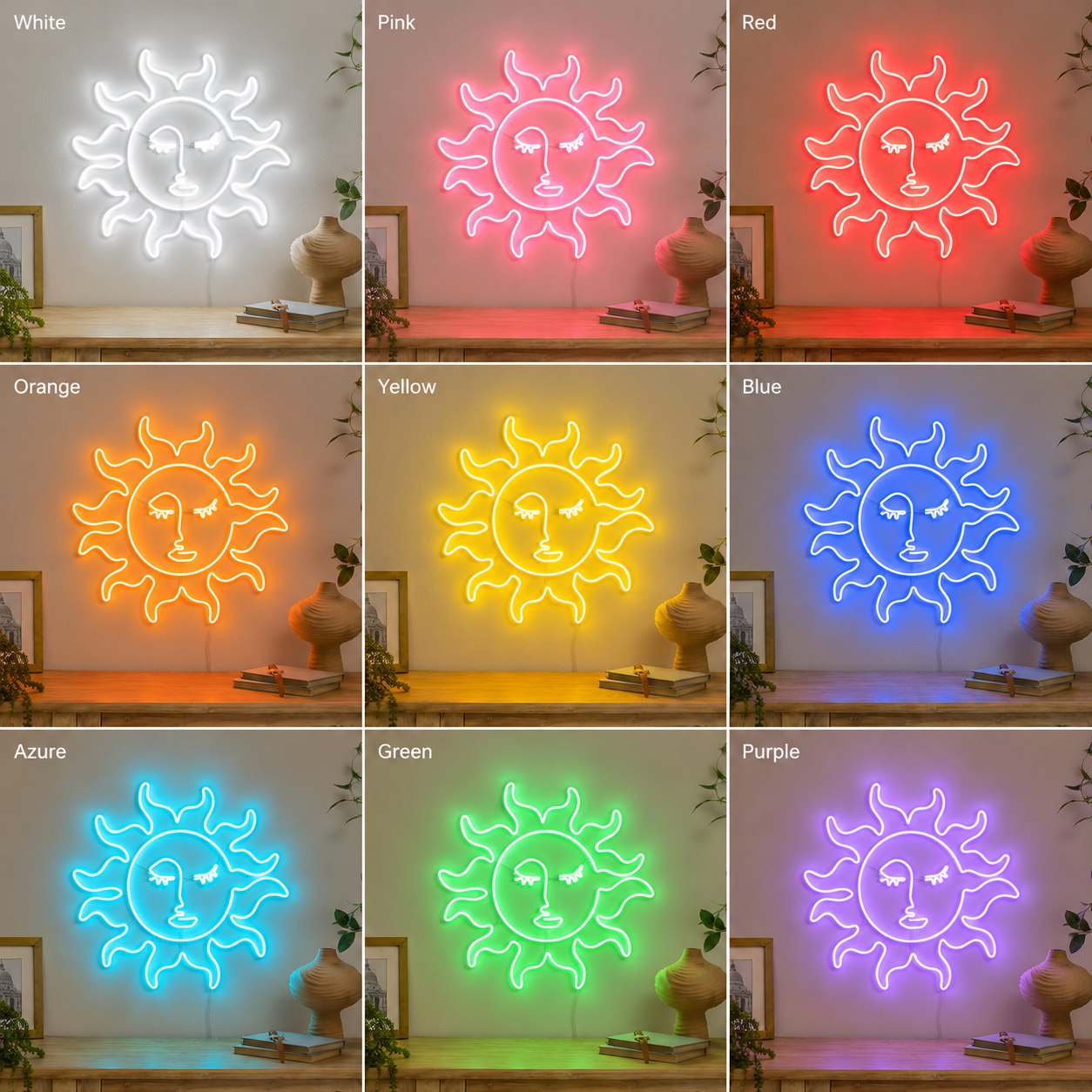 Sun Living Room White LED Neon Sign color grid