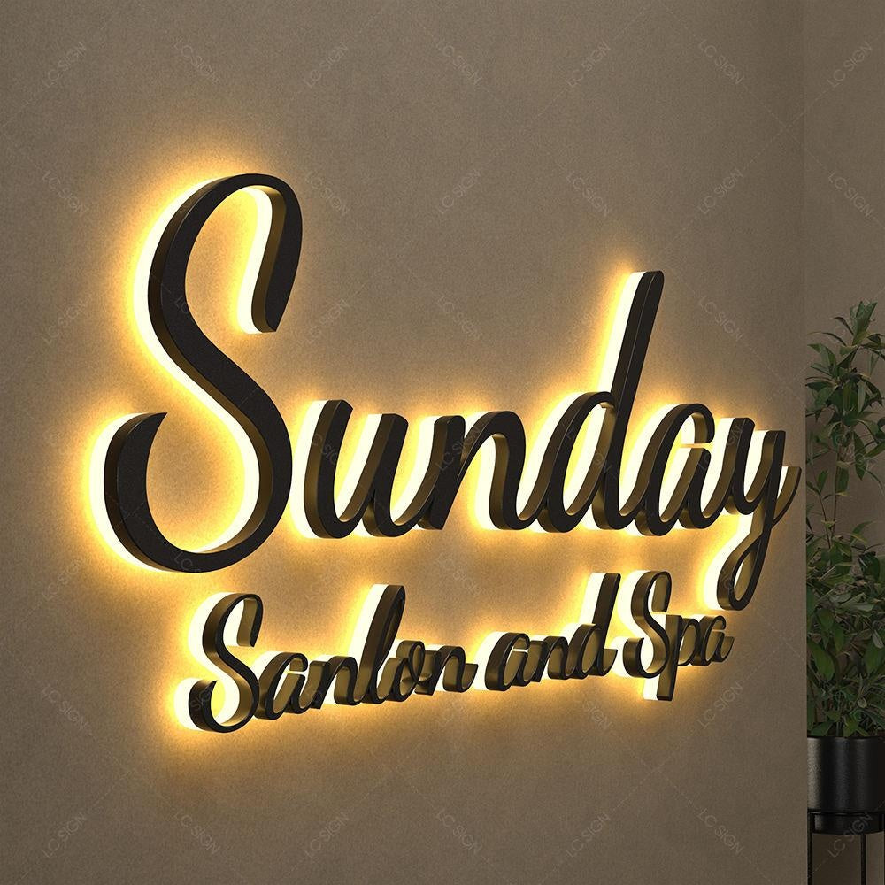 Sunday Sanlon And Spa 3D Backlit Letters Business Metal Led Sign