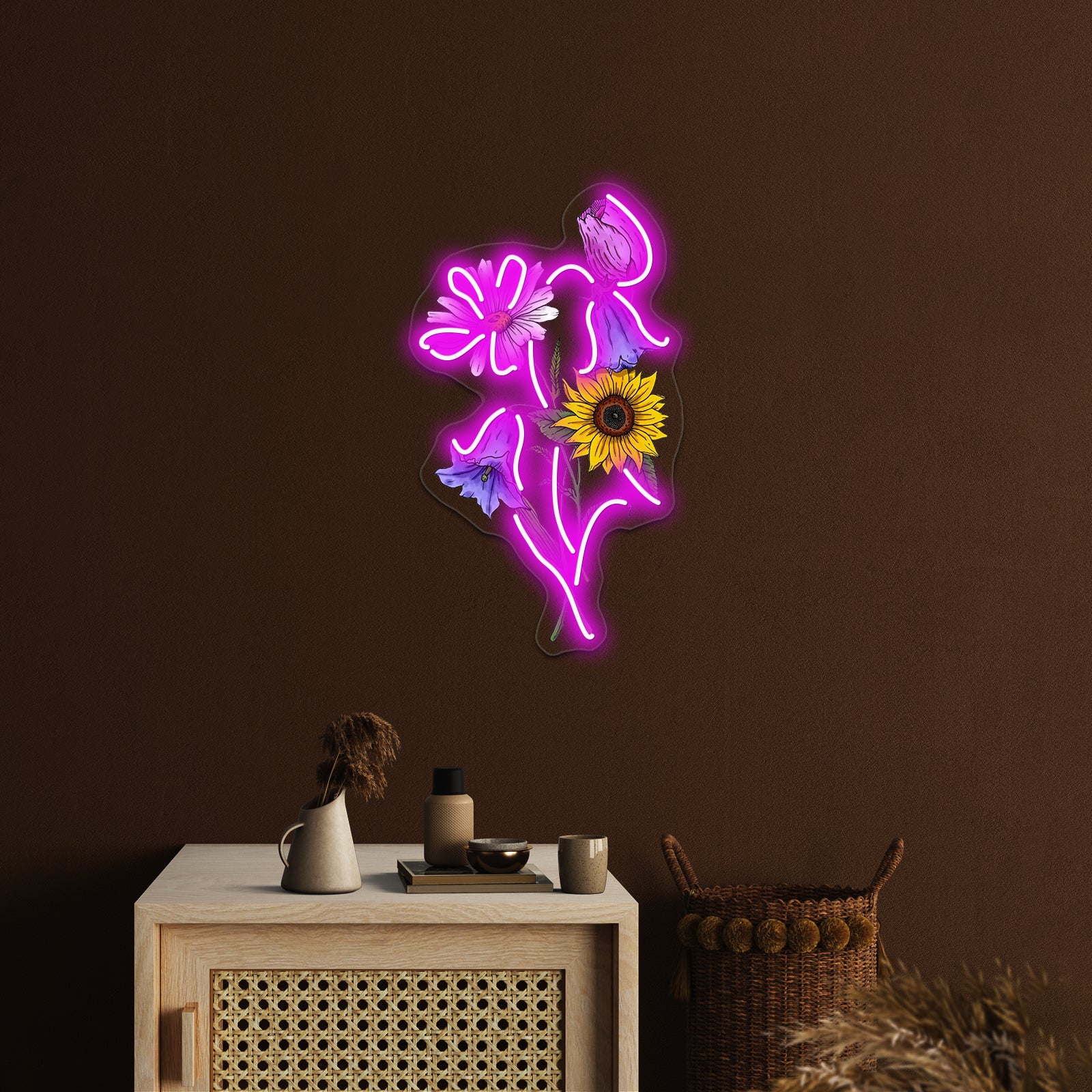 Sunflower Daisy Tulip Bluebell Flower Bouquet Neon Sign Artwork For A Bar | Shineneon