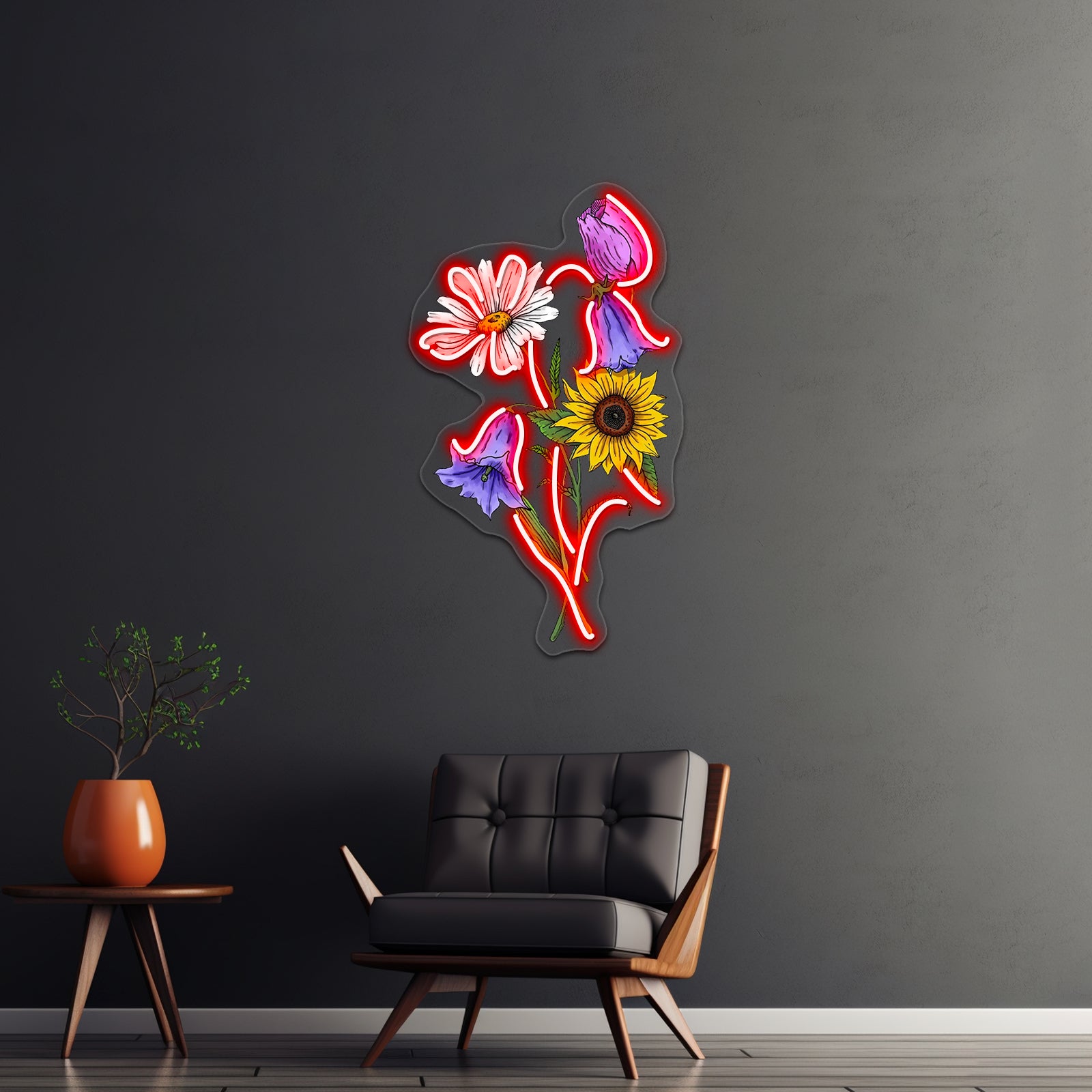 Sunflower Daisy Tulip Bluebell Flower Bouquet Neon Sign Artwork For A Bar | Shineneon