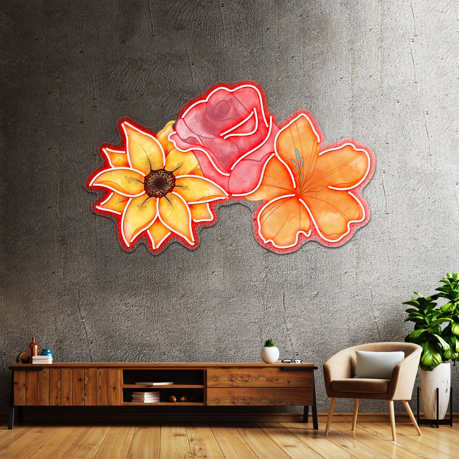 Sunflower Rose Lily Watercolor Neon Sign Artwork For Pink Neon Sign | Shineneon