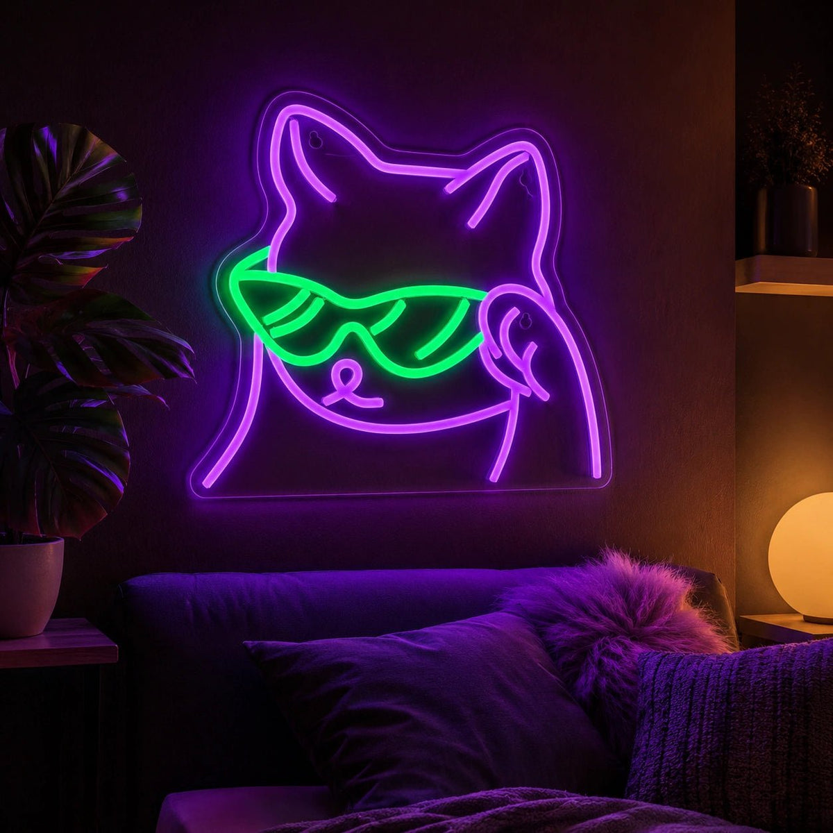 Sunglasses Cat Face LED Neon Sign - Shineneon