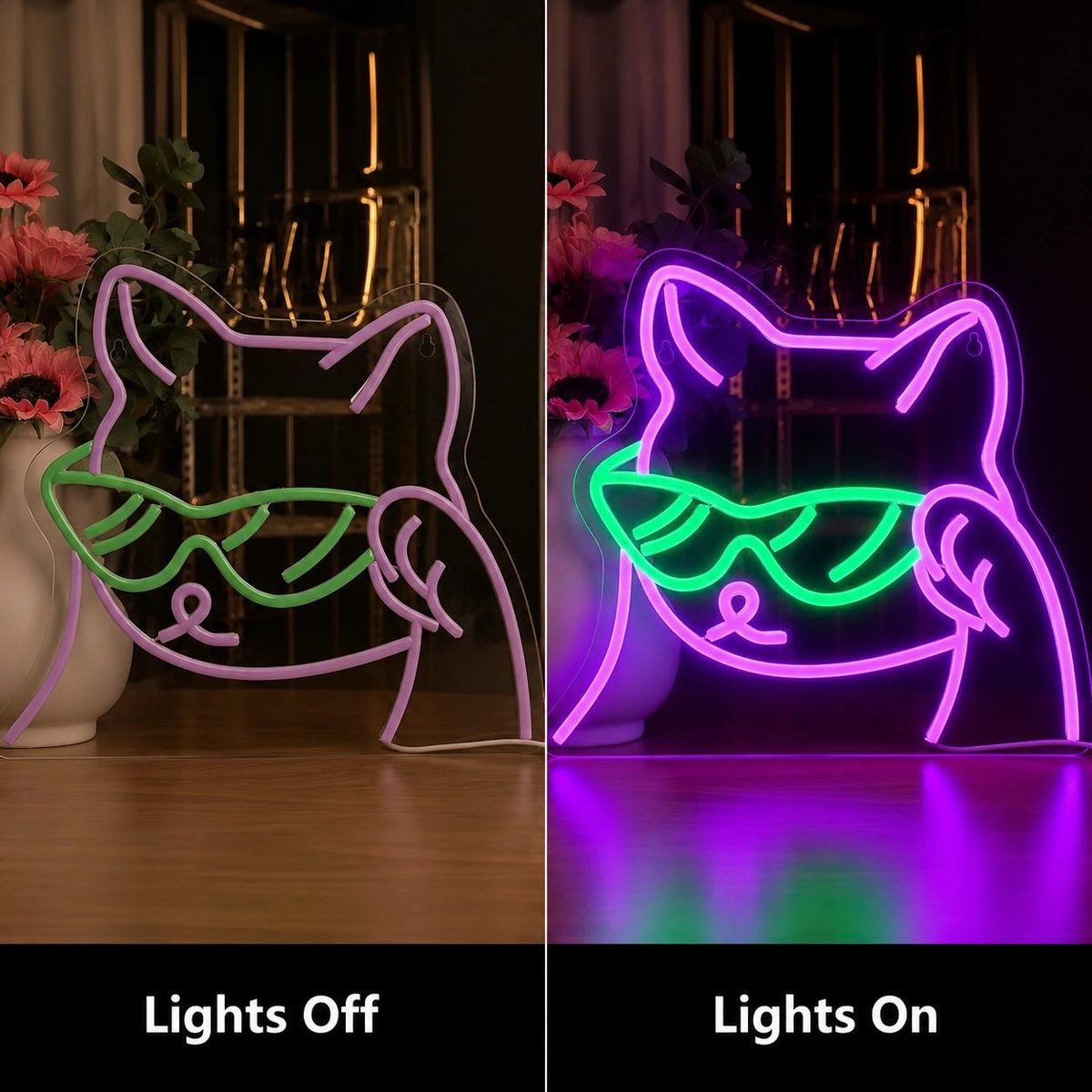 Sunglasses Cat Face LED Neon Sign - Shineneon