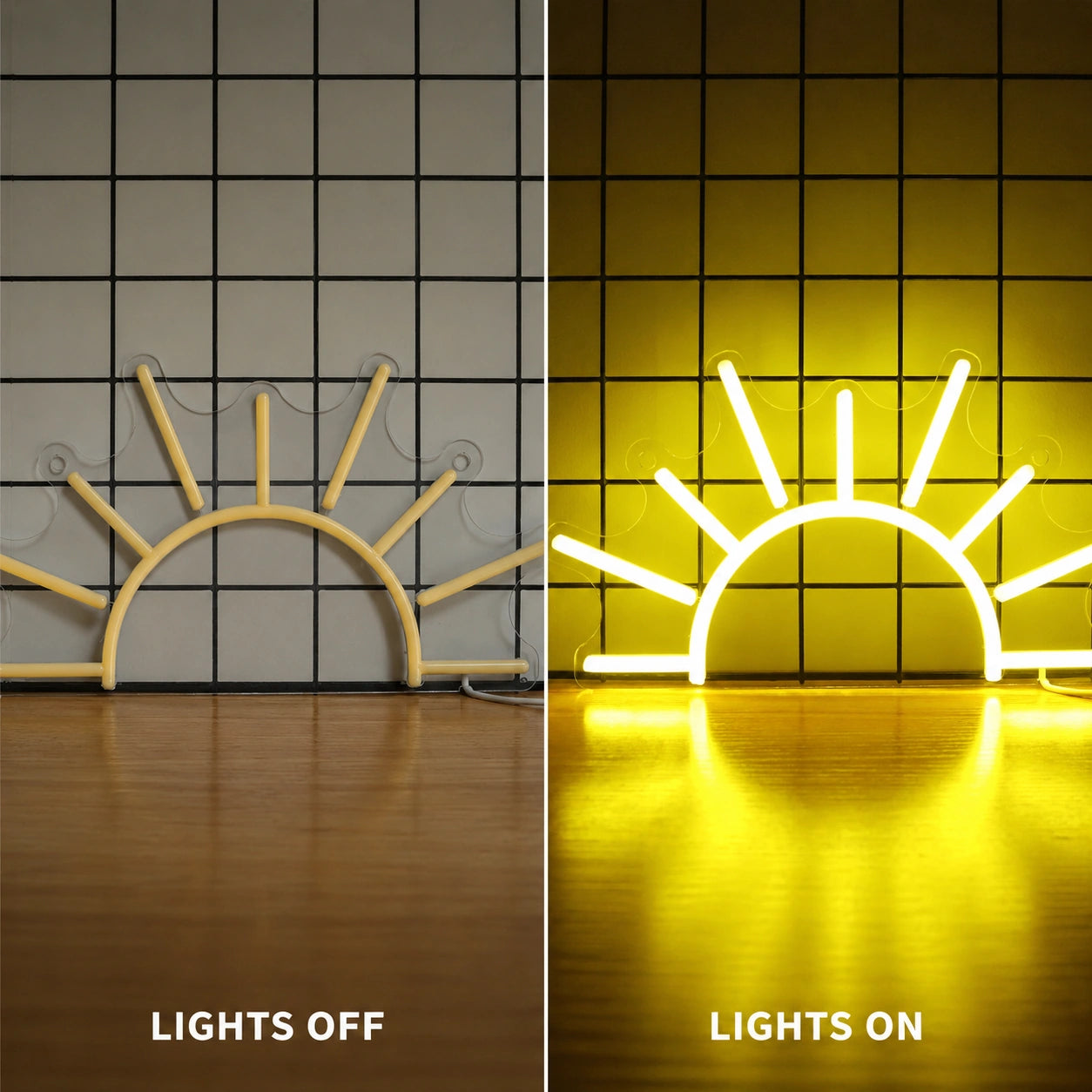 Sunrise Line Neon Sign LED Neon Sign day and night comparison