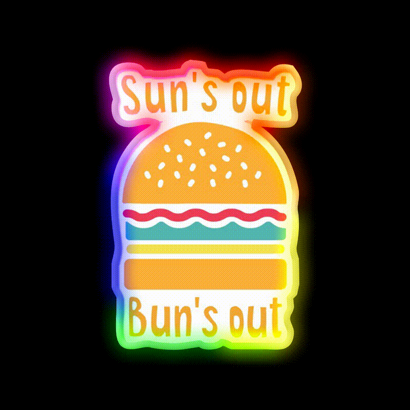 Suns Out Buns Out Fast Food Led Neon Sign For Burger Place Rgb Color