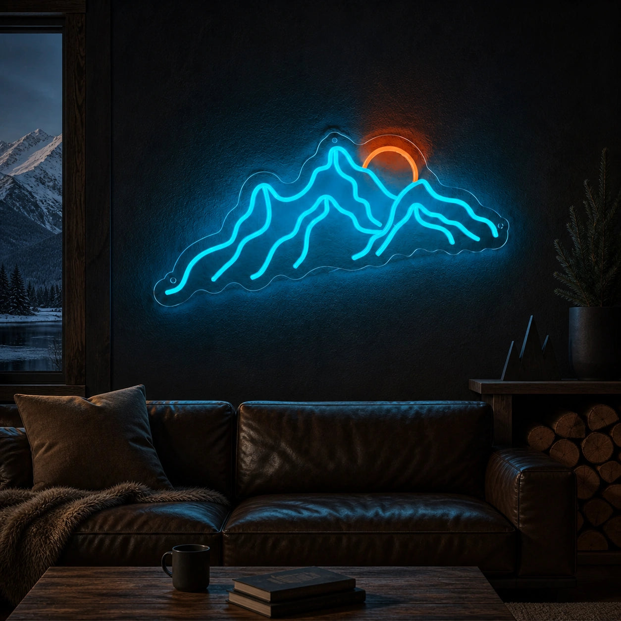 Sunset Behind Mountain Range Vintage LED Neon Sign real lifestyle scene