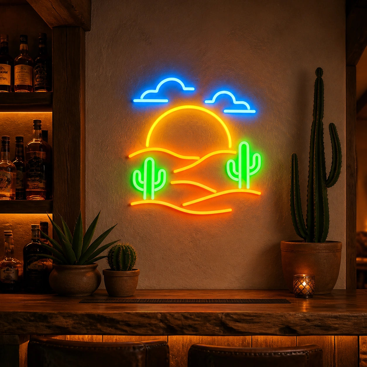 Sunset Desert Cactus Vintage LED Neon Sign high-converting product image