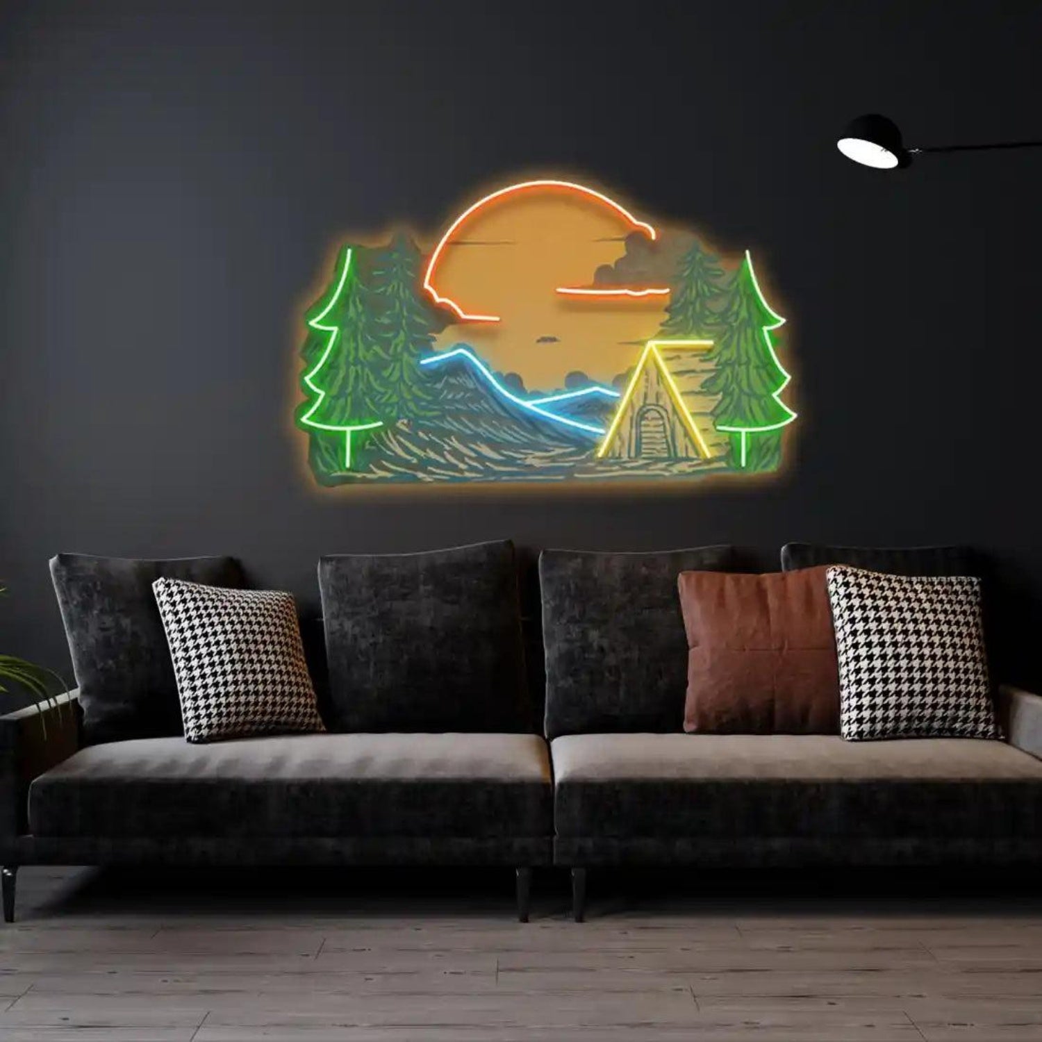Sunset Mountains Pine Cabin Led Neon Sign For Home Cafe Decor | Shineneon