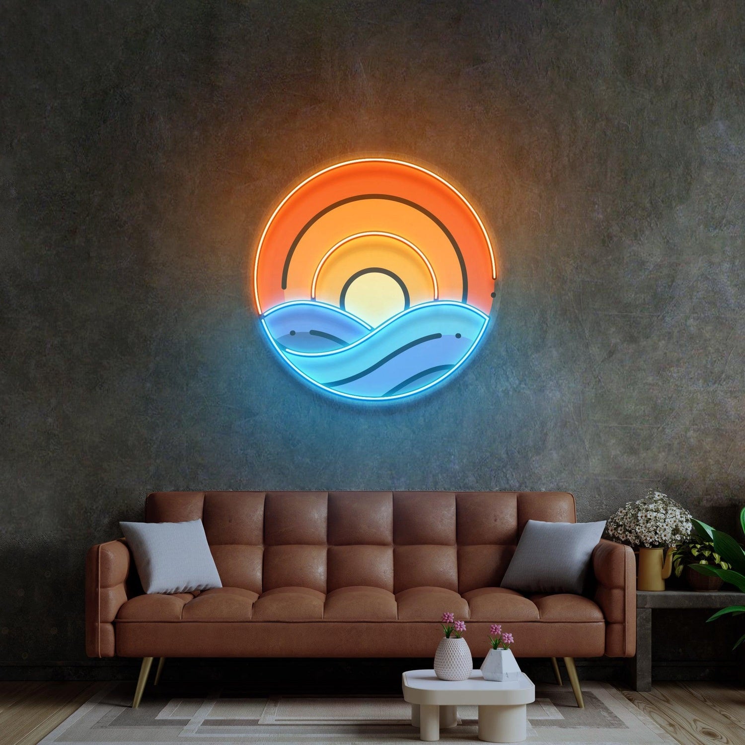 Sunset On Ocean Uv Printed Led Neon Sign With Sun Waves For Coastal Living Room Decor | Shineneon