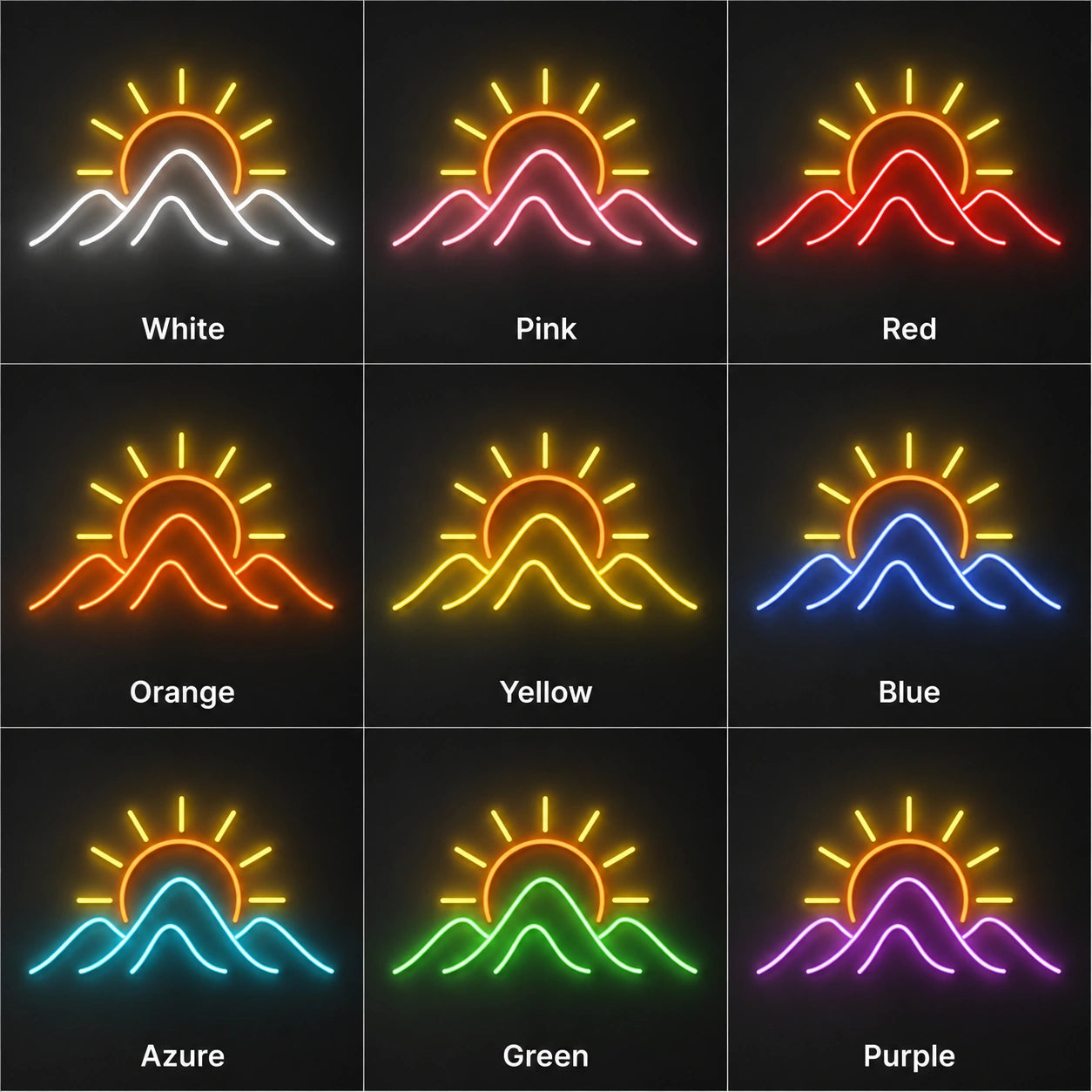 Sunset Over Mountains LED Neon Sign day and night comparison