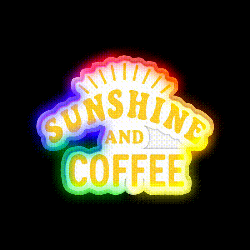 Sunshine And Coffee Start Your Day Right Led Neon Sign Espresso Bar Art Rgb Color