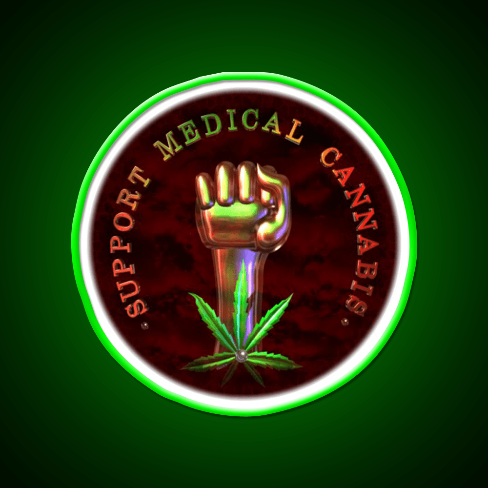Support Medical Cannabis Fist Hemp Inspired Green Leaf Led Neon Sign Rgb Color - Shineneon