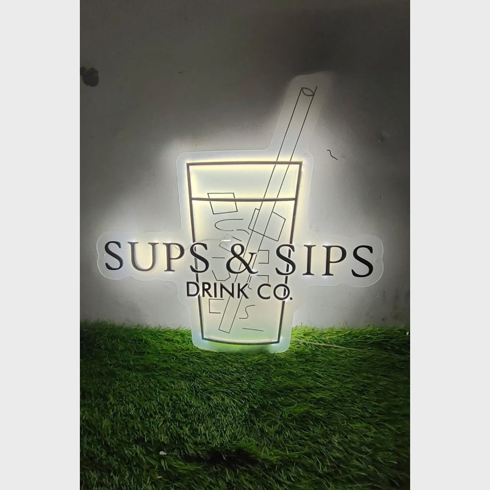 Sups An Dsips Drink Co Acrylic Business Logo Sign - Shineneon