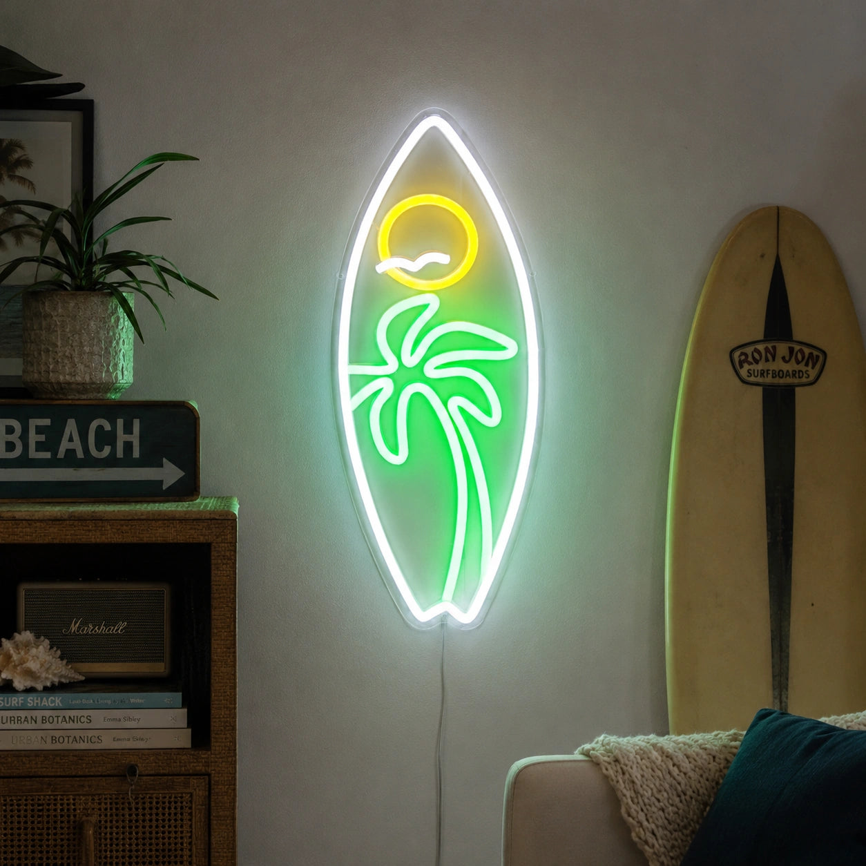 Surfboard Palm Neon Sign LED Neon Sign real lifestyle scene